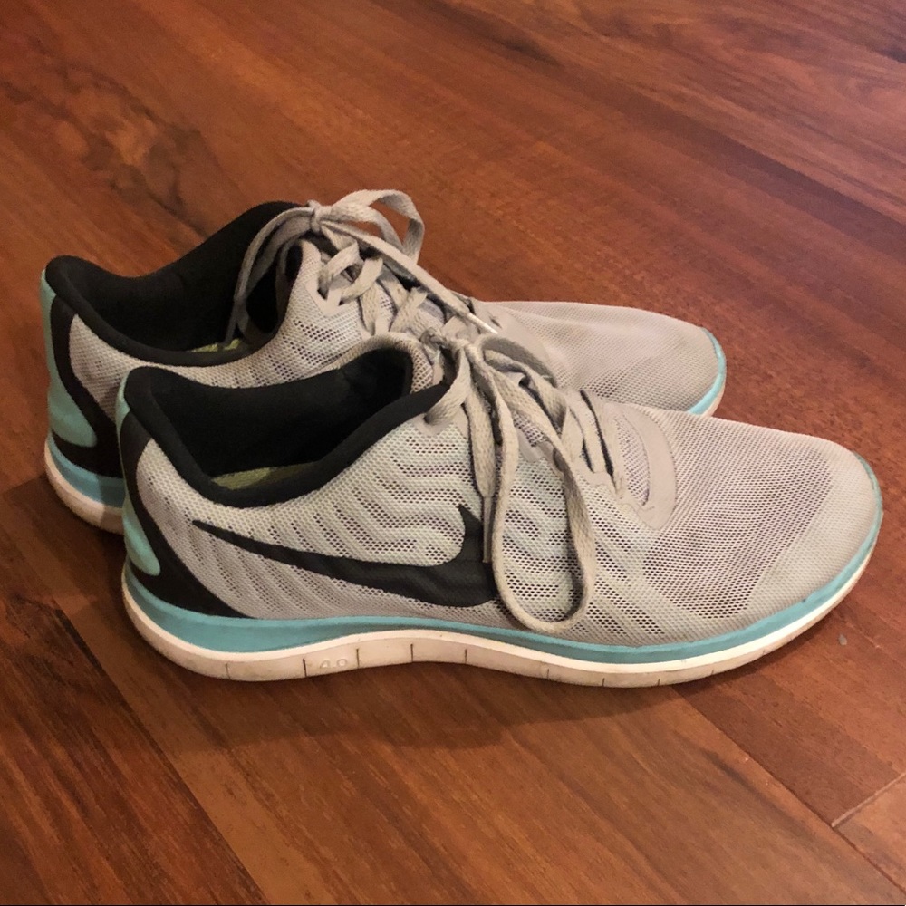 Teal and gray Nikes